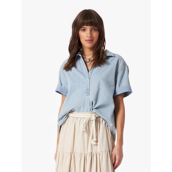 XIRENA Chayse Blue Dove Cotton Denim Cropped Shirt Blouse Top, Size S - Picture 1 of 12
